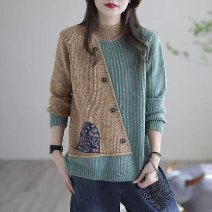 Women's Color Matching Knitted Bottoming Shirt